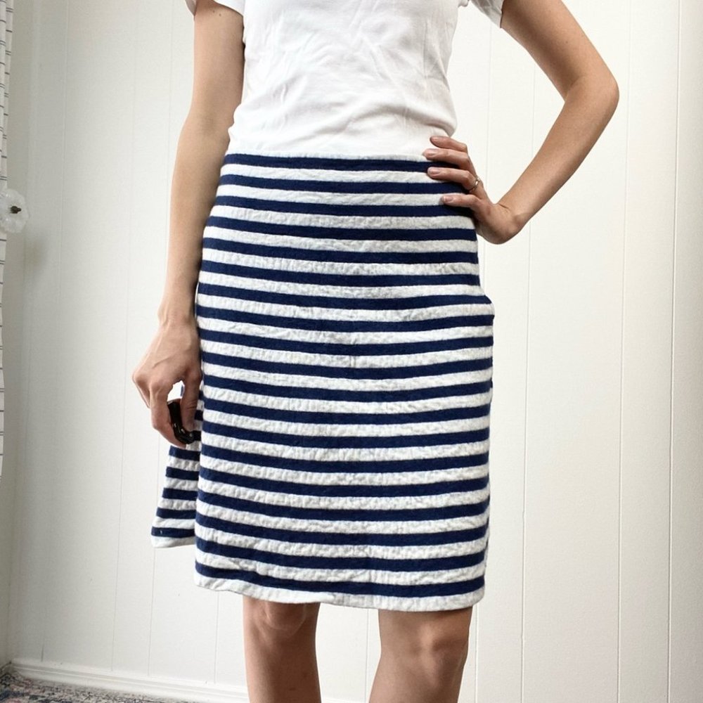 Striped Navy and White Casual Knit Skirt - Women
